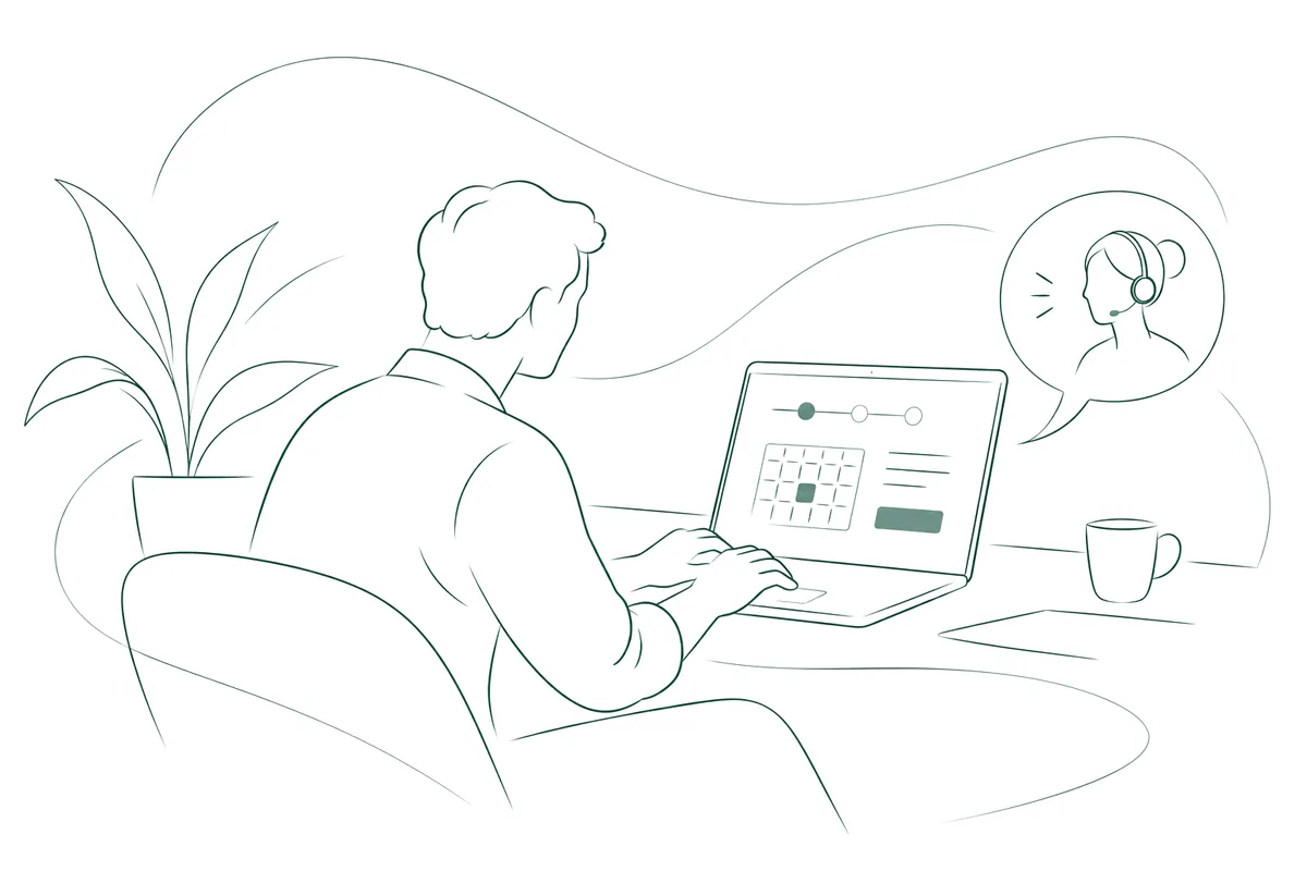 A patient booking an appointment online, with our team available by phone
